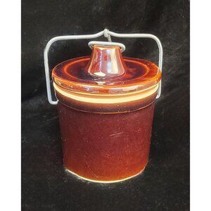 Vintage 1970's Stoneware Crock with Locking Wire Bail Lid and Rubber Seal, 2-cup